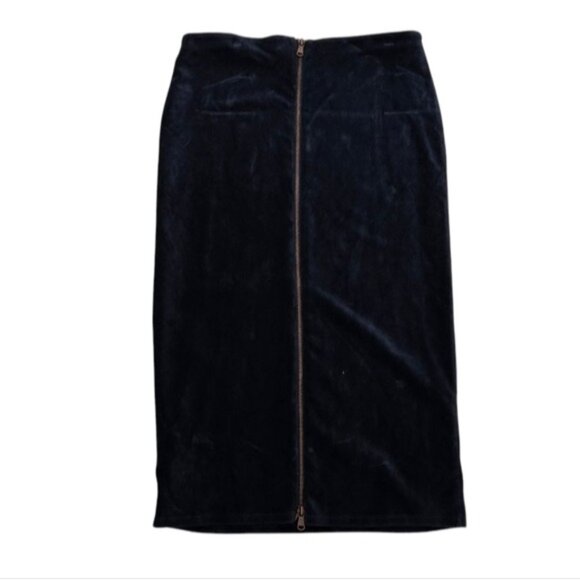 UO Copperative Navy Blue Stretch Corduroy Knee Length Full Zip Skirt Large - Picture 4 of 12